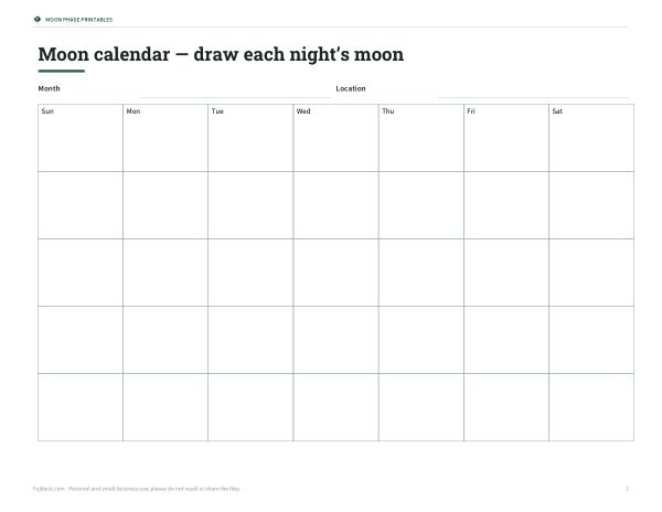 Preview of Printable Moon Calendar Chart